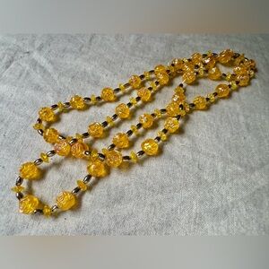 Vintage Yellow Rose Bead Necklace - Women's Fashion Jewelry
